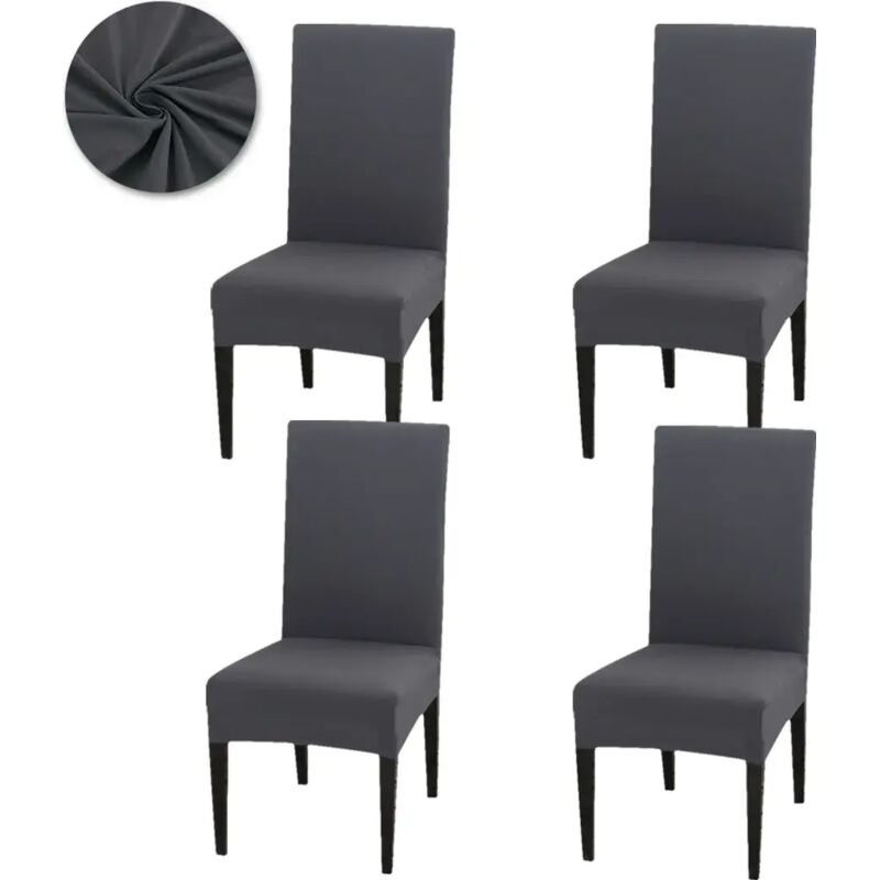 4er-Set Stuhlhussen, Esszimmerstuhlüberzüge, universelle Stretch-Stuhlhussen, Stuhlüberzüge für Hochzeiten und Partys, Dunkelgrau