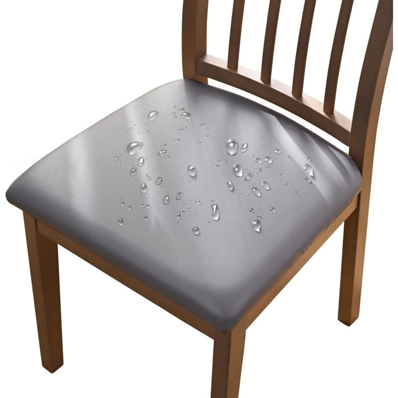 4er-Set Stuhlhussen in Grau, 36–48 cm, wasserdichte, abnehmbare Stuhlhussen aus Kunstleder mit Schnallen, geeignet für Esszimmerstühle