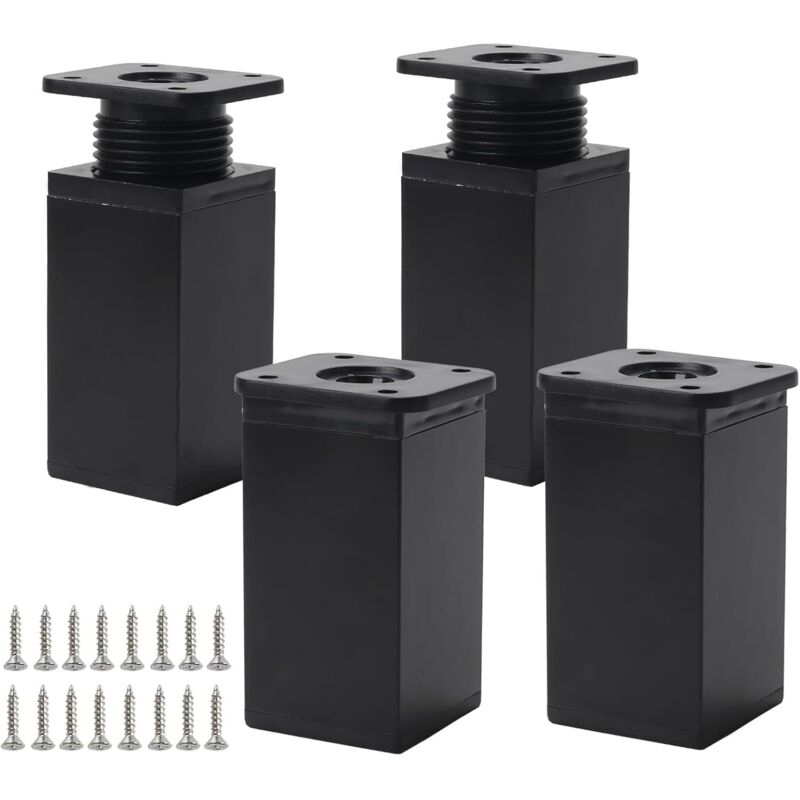 4er-Set verstellbare Möbelbeine, schwarzes Metall, 8 cm, mit 16 Schrauben, für Küchenschränke und verstellbare Tische (schwarz, 8 cm)