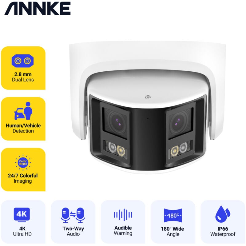 4K Kamera Außenbereich ir Sicherheitsschutz Panorama Doppelobjektiv H.265+ 2 Wege Audio cctv Überwachung Videokamera Poe Weitwinkelansicht - Annke