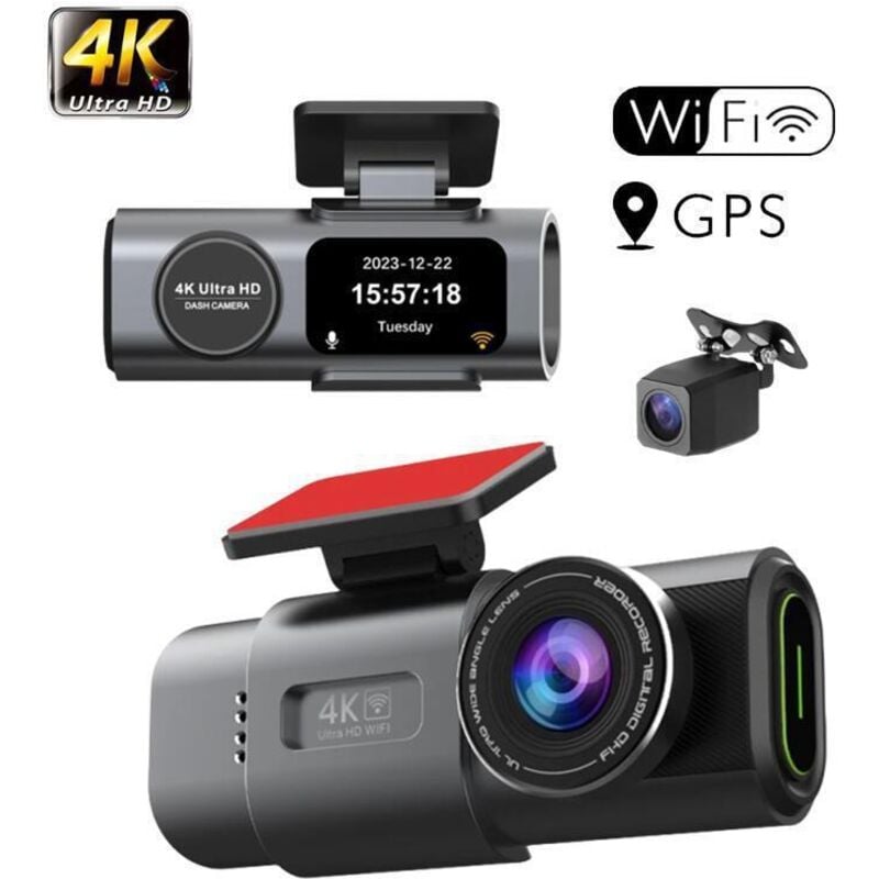 4K+1080P Auto-Dashcam, Dashcam mit 1,47'' IPS-Bildschirm, WLAN und App, 170° Weitwinkel-Autokamera, Nachtsicht, 64G SD-Karte, WDR, G-Sensor,
