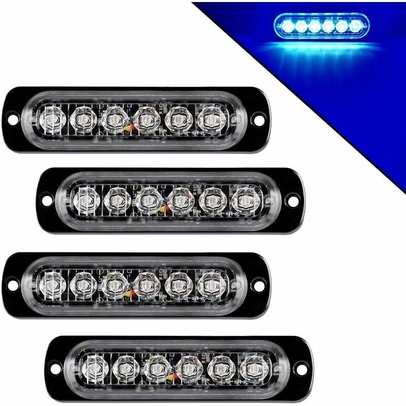 4 stücke Ultra Slim 6LED Notfall Strobe Lichter Blau Gefahr Leuchtfeuer Warnung Blinkende Lichter Universal Für Auto Fahrzeug Lkw 12-24V
