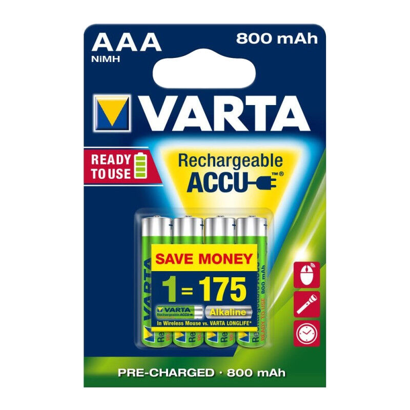 Trade-shop - 4x 800mAh aaa Akkus Varta Aufladbare Batterie Batterien Micro Akku Ni-MH HR03 Typ 56703 für Digitalkamera / Camcorder Blitz, Solarlampen