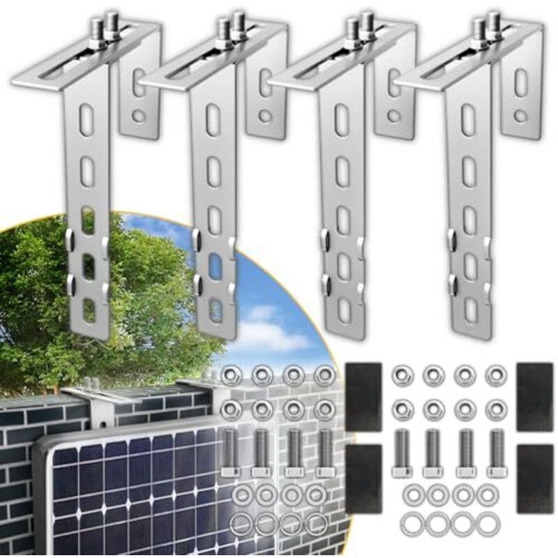 4x Balkonkraftwerk Halterung Balkon mit 3mm verdicktes Edelstahl 304, verstellbare Balkonhalterung für Solarmodule, Solarmodul Halterung Balkon für