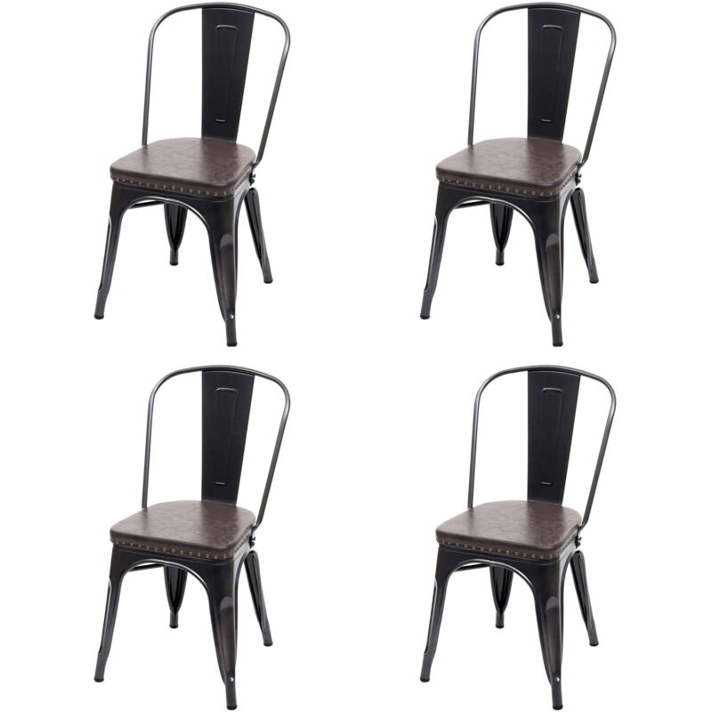 4er-Set Esszimmerstuhl HHG 449e, Küchenstuhl Stuhl, Chesterfield Metall Kunstleder Industrial Gastronomie schwarz-braun