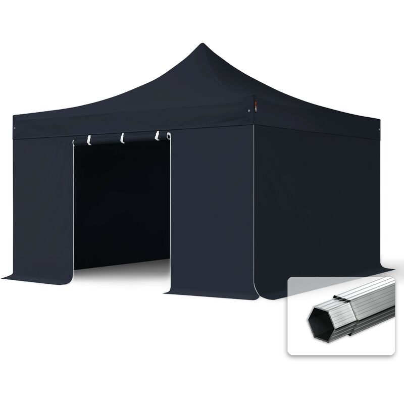 4x4 m Faltpavillon, professional Alu 40mm, Seitenteile ohne Fenster, schwarz