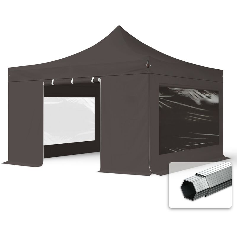 4x4 m Faltpavillon professional Alu 40mm, Seitenteile mit Panoramafenstern, dunkelgrau