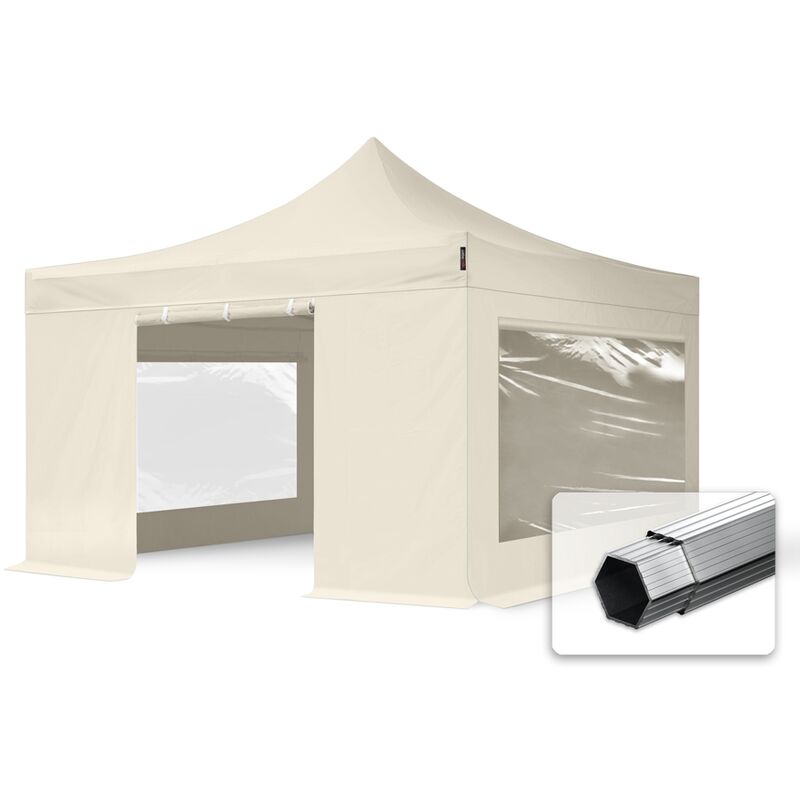 4x4m Faltpavillon professional Alu 40mm, Seitenteile mit Panoramafenstern, creme