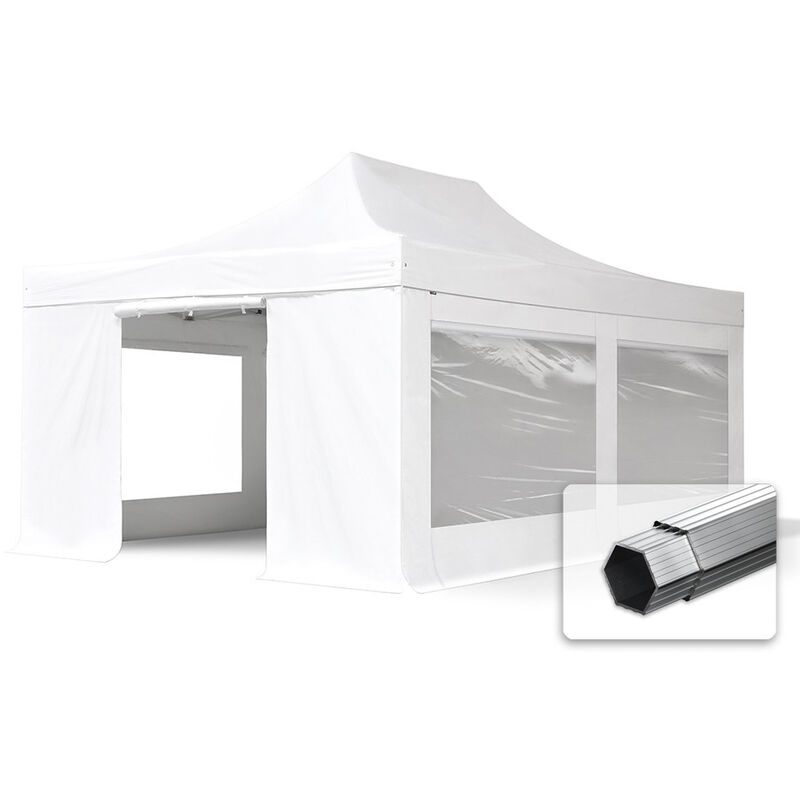4x6 m Faltpavillon professional Alu 50mm, Seitenteile mit Panoramafenstern, weiß