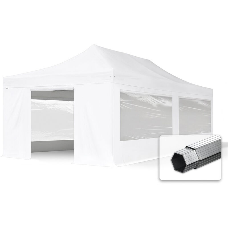 4x8 m Faltpavillon professional Alu 50mm, Seitenteile mit Panoramafenstern, weiß