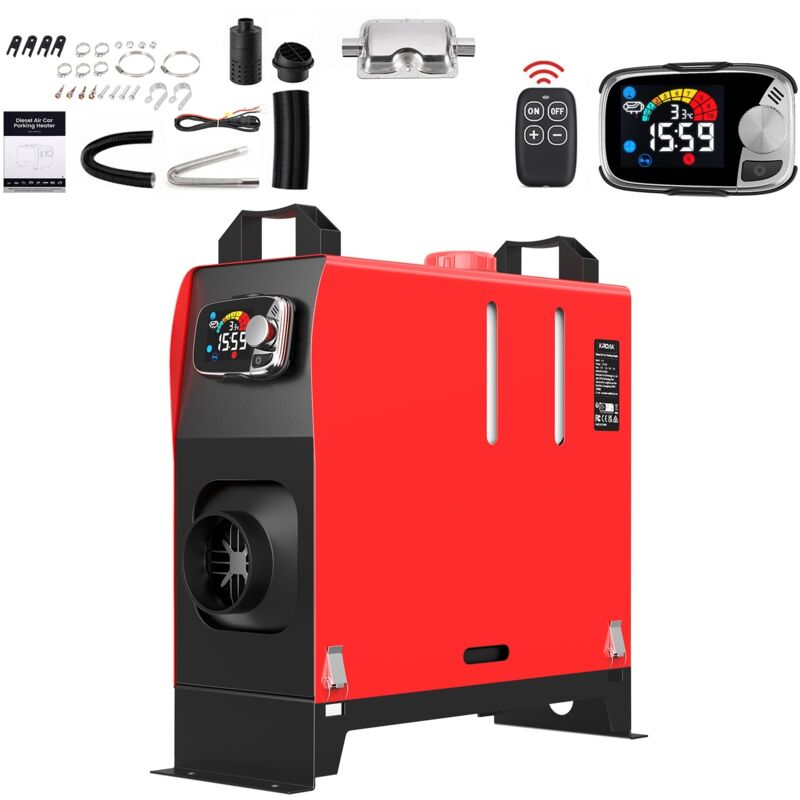 5-8KW Diesel Standheizung Lufterhitzer 12/24V mit Thermostat & Adapter Vertikale für PKW, LKW, Wohnmobil, Drehknopf Display ohne Bluetooth