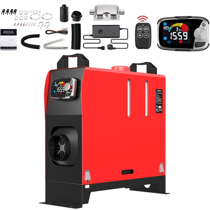 5-8KW Diesel Standheizung Lufterhitzer 12V/24V mit EU-Adapter, Thermostat, Drehknopf-Fernbedienung, ohne Bluetooth, für Auto, LKW, PKW