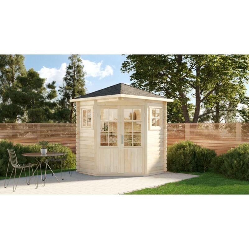 5-Eck Gartenhaus Modell Sunny-A Gerätehaus aus Holz, Geräteschrank mit 28 mm Wandstärke, Gartenhaus mit Montagematerial - Alpholz