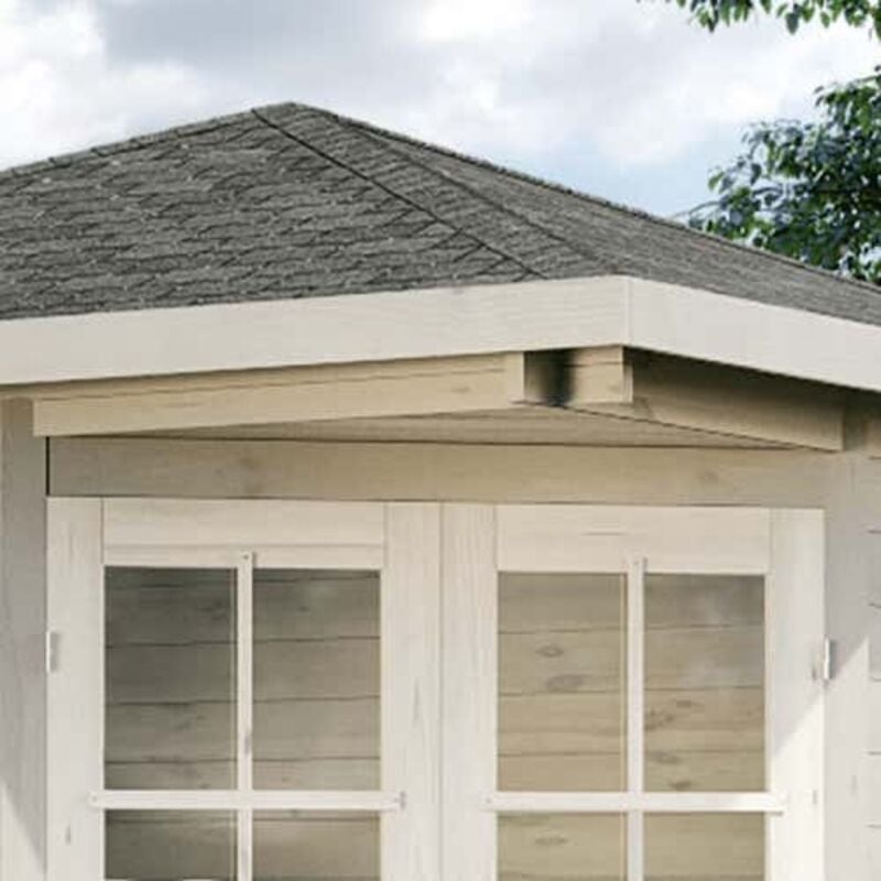 5-Eck Gartenhaus Modell Sunny-B Gartenhaus aus Holz in Pinie, Holzhaus mit 28 mm Wandstärke, Blockbohlenhaus mit Montagematerial - Alpholz