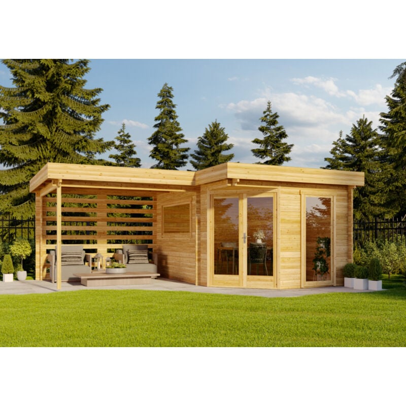Alpholz - 5-Eck Gartenhaus Pepe Optima Gartenhaus aus Holz, Holzhaus mit 40 mm Wandstärke inklusive Terrasse, Blockbohlenhaus mit Montagematerial