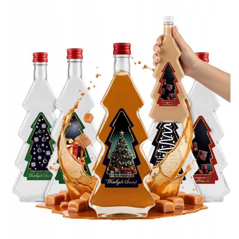 5 Flaschen mit dem Motiv „Weihnachtsbaum“ (500 ml) + Flaschen mit dem Motiv „Weihnachtsbaum“ für Weihnachtstinkturen