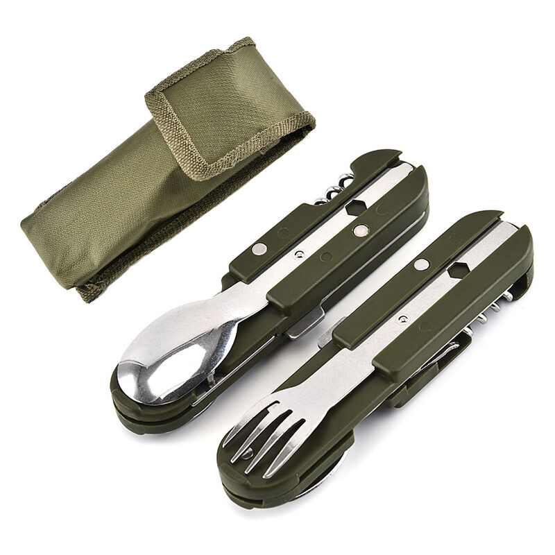 5-in-1-Campinggeschirr aus Edelstahl, Outdoor-Camping-Werkzeuge, Outdoor-Geschirr, multifunktionales Klappgeschirr, Reisegeschirr, 2-tlg