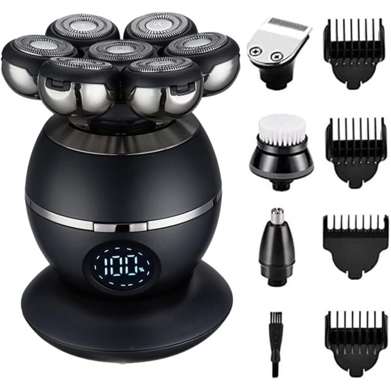 5-in-1-Elektrorasierer mit 7 Scherköpfen für Männer mit Glatze, Multifunktions-Elektrorasierer für Männer, kabelloses, wiederaufladbares