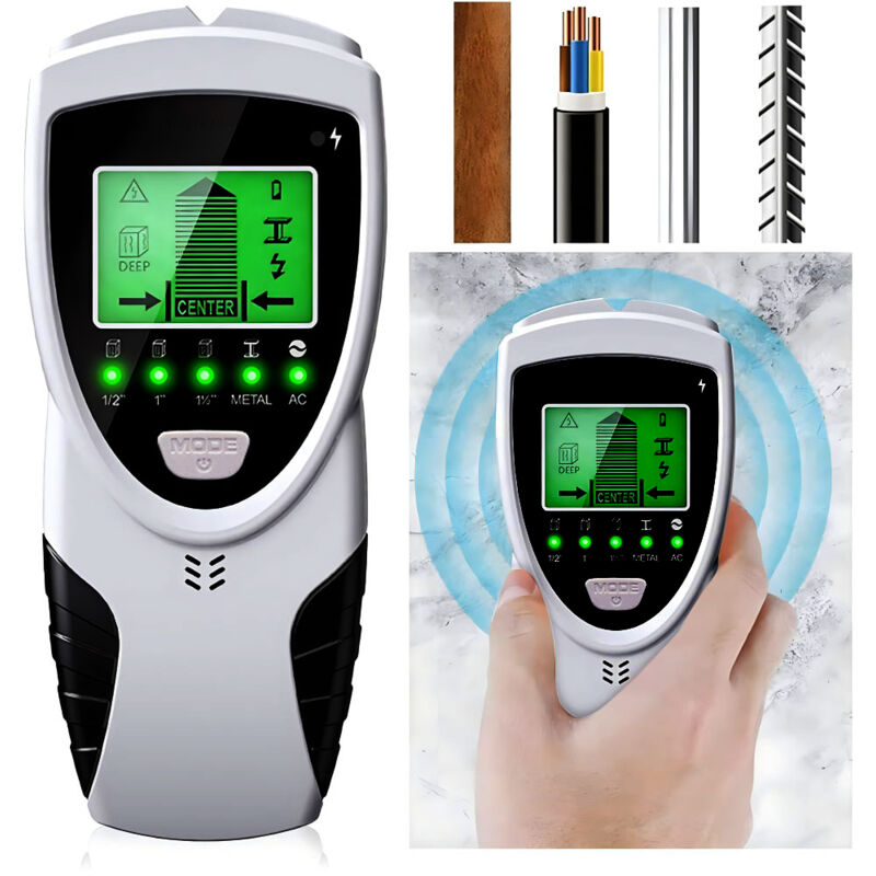5-in-1 Wandscanner mit LCD-Bildschirm für Holz, AC, Metallrohr, Elektrokabel-Detektor, LCD-Anzeige, Tonwarnung
