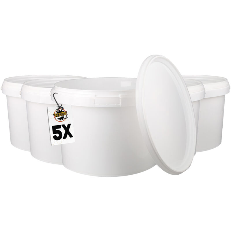 Fixedbyu - 5 Kunststoffeimer mit Deckel, Kunststoff Griff,PP, rund,3 Liter, Lebensmittelecht Weiß