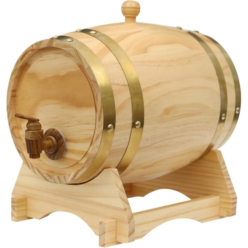 5 l Weinfassspender aus Holz im Vintage-Stil, Weinfass mit Ständer für Bier, Brandy, Tequila, Whisky, Rum, Portwein