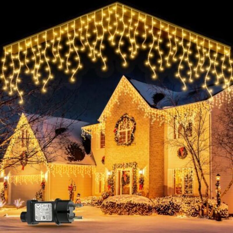 5 m lange Lichterkette für den Außenbereich mit 200 LEDs – 8 Beleuchtungsmodi – IP65 wasserdicht – Für Weihnachtsdekoration – Warmweiß – 8 Modi