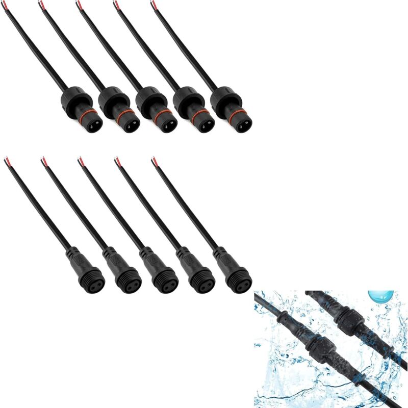 5 Paar 2-Poliger Elektrischer Steckverbinder Wasserdichter Verlängerungskabel für Lichterketten led Lichtleisten