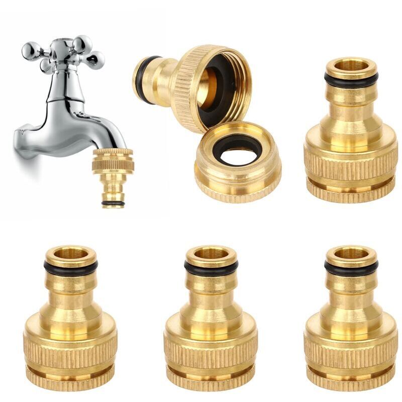 5 Stück Messing-Gartenschlauch-Anschluss, Gartenschlauch-Wasserhahn-Anschluss, Messing-Bewässerungsschlauch, Wasserhahn-Anschluss, 1/2 und 3/4