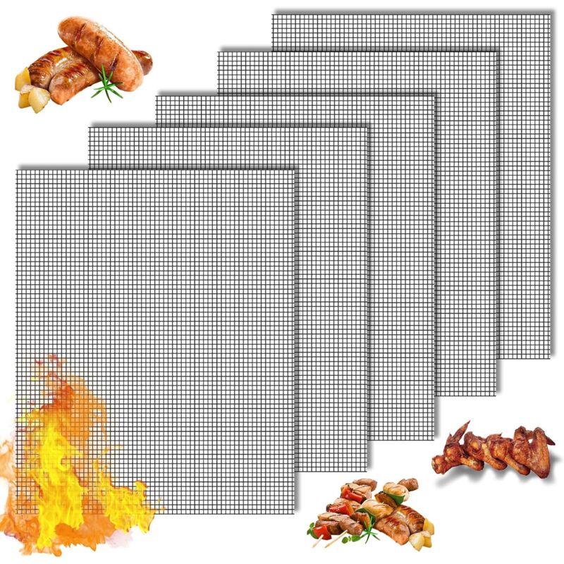 5-teilige, zuschneidbare Grillmatte, 42 x 36 cm, Teflon-Grillmatte, wiederverwendbar, geeignet für Gasgrill, Holzkohlegrill, Elektrogrill, Backofen