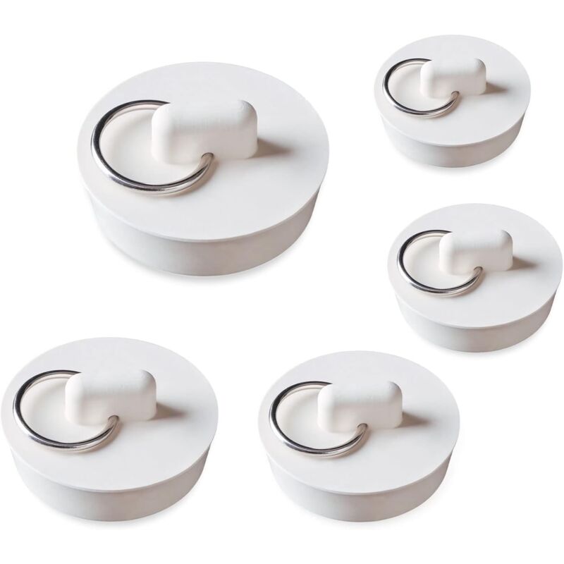 5-teiliges Badewannen-Stopper-Gummi-Waschbecken-Stopper, 5 Größen, weißes Waschbecken-Abflussstopfen-Set, Waschbecken-Stopper für Badewanne, Küche