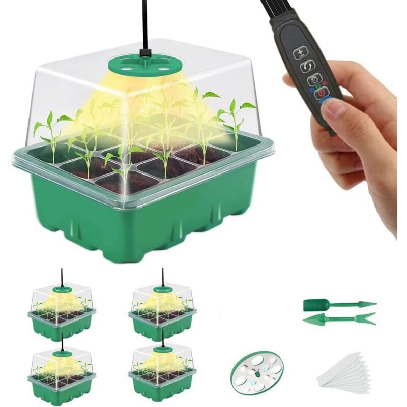 5-teiliges Mini-Gewächshaus für Pflanzen, Setzlingsschale, Gewächshaus-Wachstumsset mit einstellbarer LED-Helligkeit, Universal-Pflanzenzuchtschale