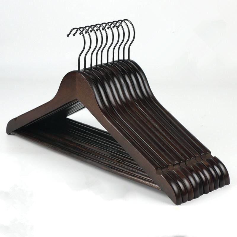 5-teiliges schwarzes Kleiderbügel-Set aus Massivholz mit Rillen, 360° drehbarer Vintage-Kleiderbügel für Kleid, Hemd, bh, Hose, Mantel, 44,5 cm, 23