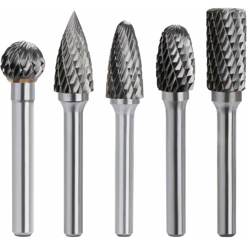 5-teiliges Set aus Hartmetall-Rotationsfräsern, Doppelschnitt, 6-mm-Schaft, 10-mm-Kopf, Dremel-Werkzeug, Bohrmaschine/Schleifmaschine