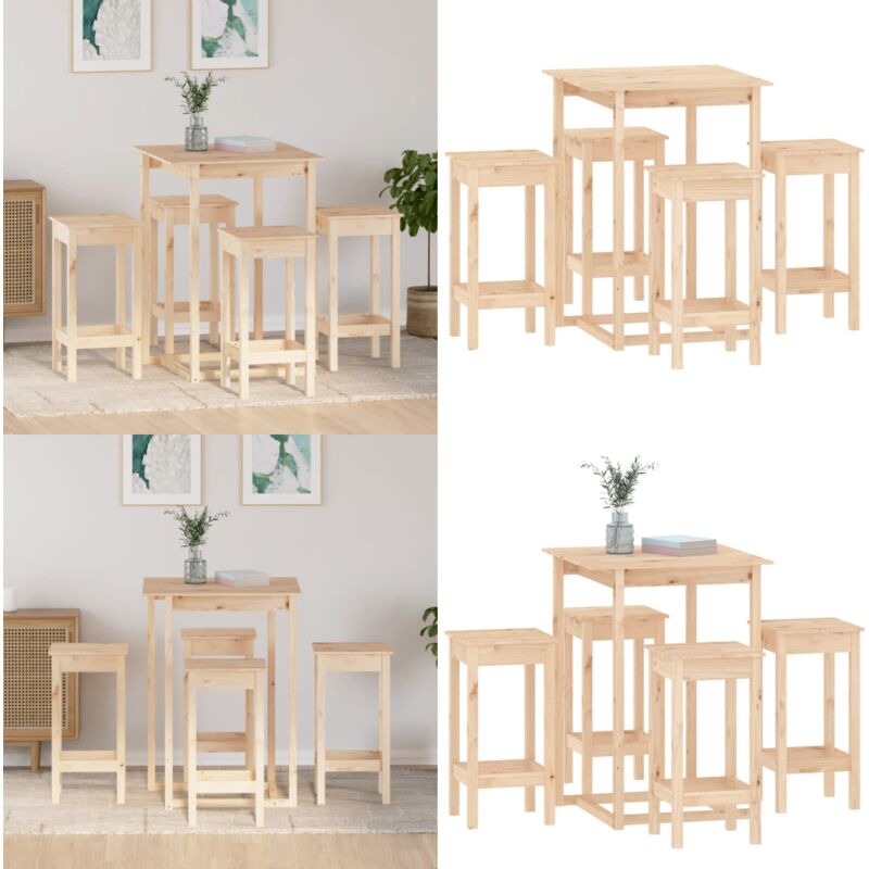 5-tlg. Bar-Set Massivholz Kiefer - Kiefernholzmöbel - Bar Set - Bartisch - Barstühle - Kücheninsel - Home & Living