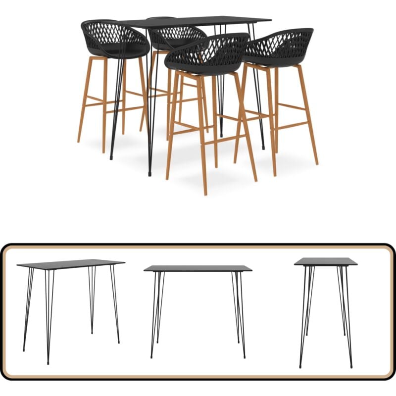 5-tlg. Bar-Set Schwarz - Bar Set - Bartisch - Barhocker - Küchenstuhl - Wohnzimmermöbel