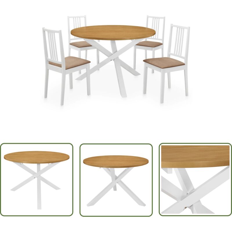 Hommoo - The Living Store 5-tlg. Essgruppe mdf Weiß - Essgruppe - Esstisch - Stuhl - Holztisch - Wohnzimmermöbel