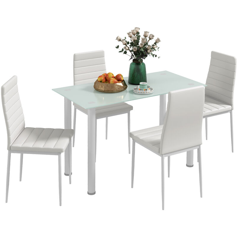 Homcom - 5-tlg. Essgruppe, Esstisch mit 4 Stühlen, Küchentisch mit Hartglasplatte, Esszimmergruppe, Esszimmermöbel, Esstisch Set für Küche,