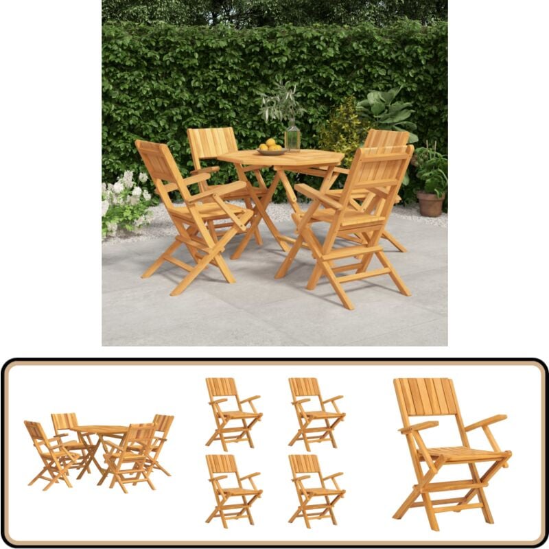 5-tlg. Garten-Essgruppe Massivholz Teak - Holztisch - Gartentisch - Essgruppe - Gartenmöbel - Teakholz