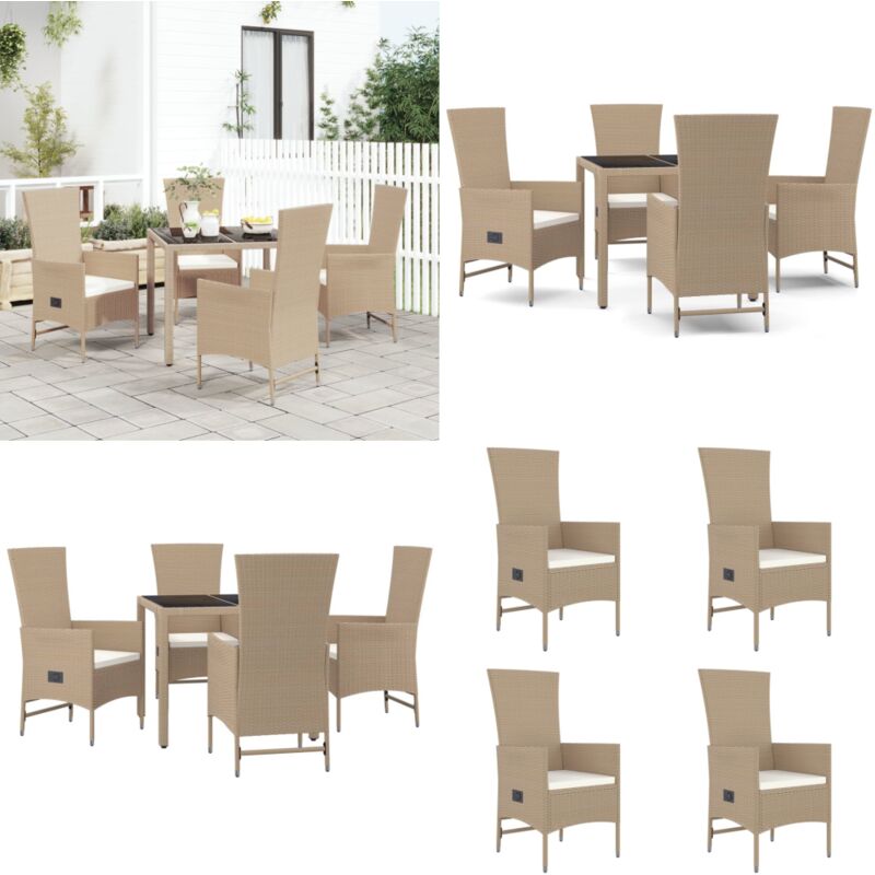 5-tlg. Garten-Essgruppe mit Kissen Beige Poly Rattan - Garten Möbel - Essgruppe - Outdoor Möbel - Gartenset - Rattan Gartenmöbel - Home & Living