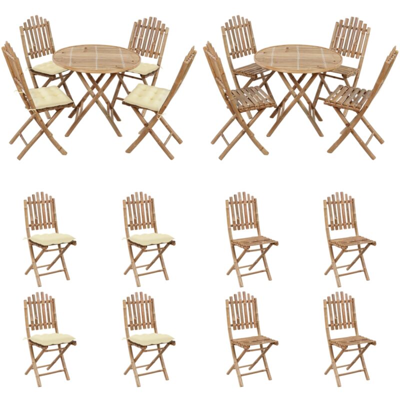 5-tlg. Garten-Essgruppe mit Kissen Klappbar Bambus - Bambus Möbel - Gartentisch - Gartenstühle - Essgruppe - Gartenset - Home & Living