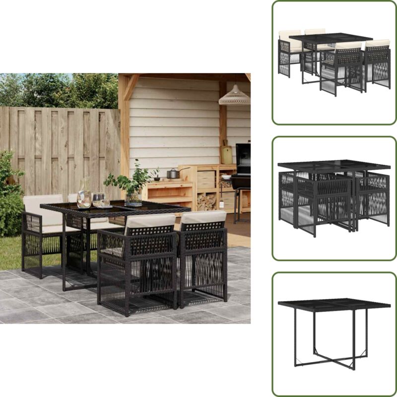 5-tlg. Garten-Essgruppe mit Kissen Schwarz Poly Rattan - Garten Essgruppe - Garten Essgruppen - Outdoor Essgruppe - Terrasse Essgruppe