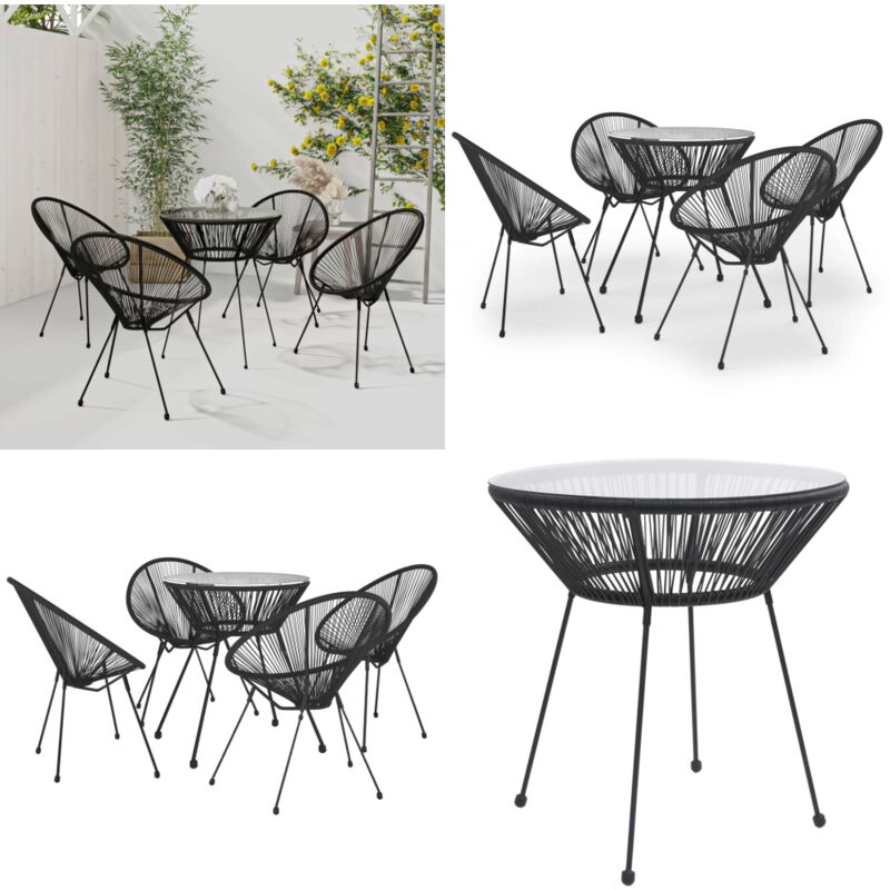 5-tlg. Garten-Essgruppe pvc Rattan Schwarz - Gartensessel - Gartentisch - Rattan Gartenmöbel - Outdoor Essgruppe - Gartenset - Home & Living
