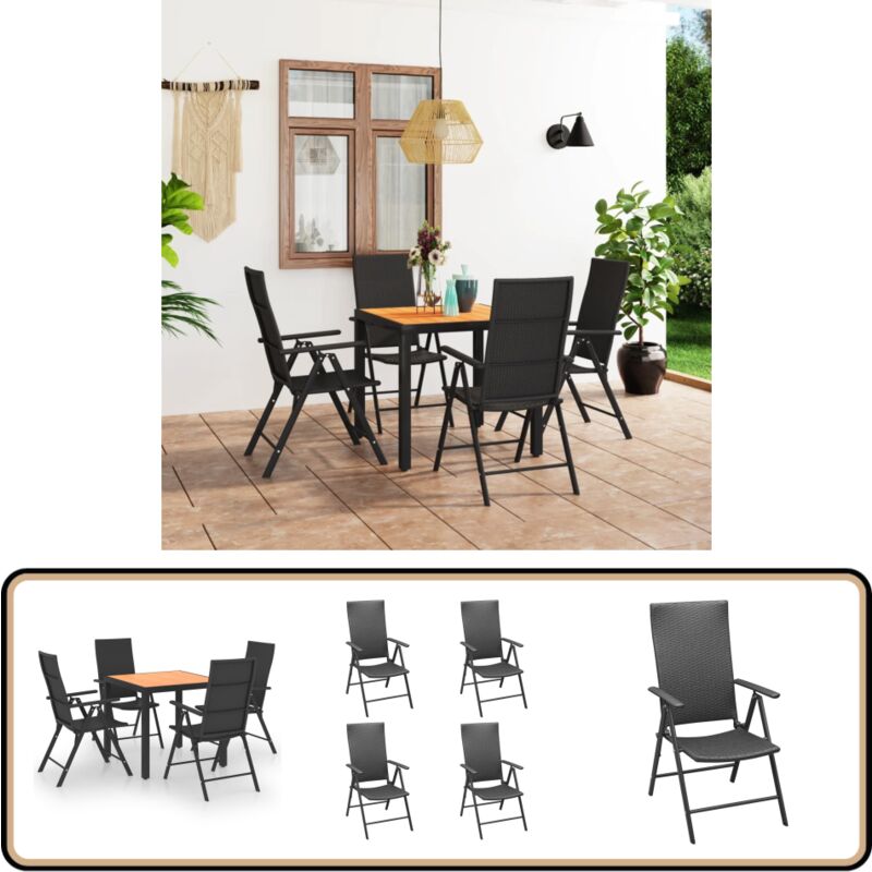 5-tlg. Garten-Essgruppe Schwarz und Braun - Gartenmöbel Set - Rattan Gartenmöbel - Gartentisch - Gartenstühle - Outdoor Möbel