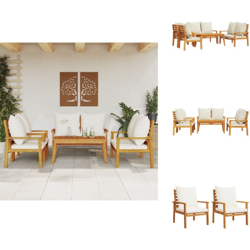 5-tlg. Garten-Lounge-Set mit Kissen Massivholz Akazie - Gartenmöbel - Loungesessel - Esszimmergarnitur - Holz Gartenmöbel - Akazienholzmöbel