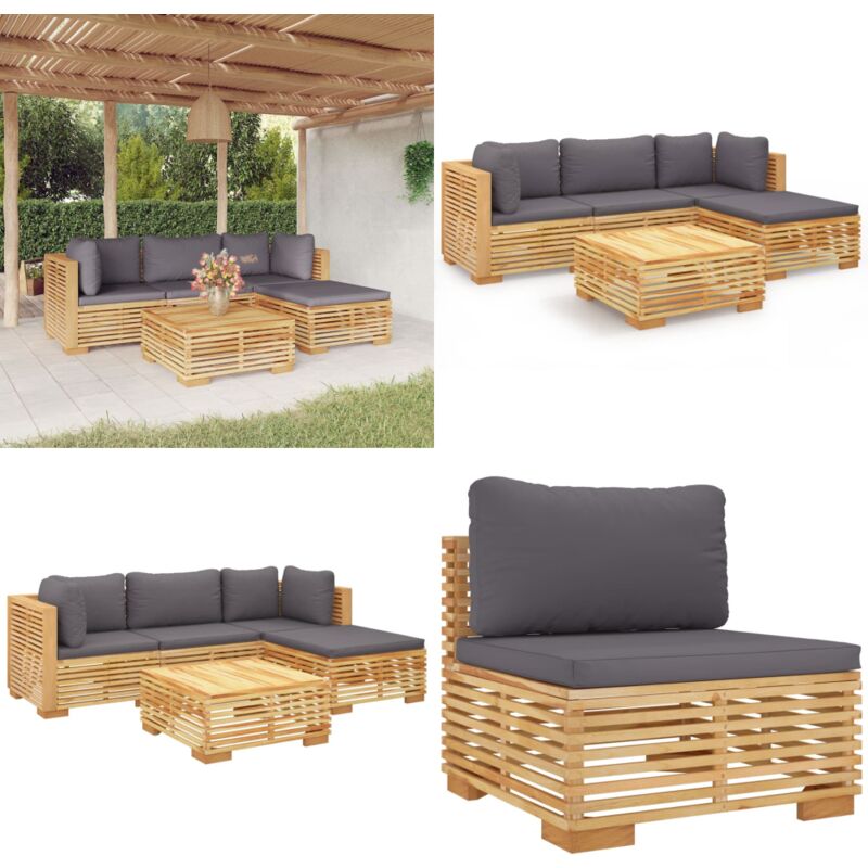 5-tlg. Garten-Lounge-Set mit Kissen Massivholz Teak - Garten Lounge Set - Holz Möbel - Teakholz Gartenmöbel - Gartenmöbel Set - Loungesessel - Home &