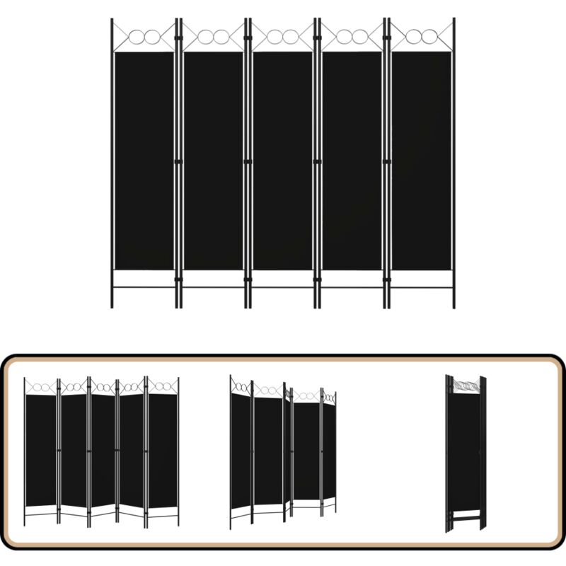 5-tlg. Raumteiler Schwarz 200 x 180 cm - Raumteiler - Dekorationsartikel - Wohnzimmerdeko - Trennwand - Sichtschutz