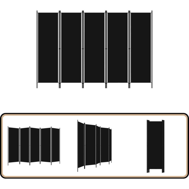 5-tlg. Raumteiler Schwarz 250x180 cm - Raumteiler - Zimmerabtrennung - Schiebetür - Gardine - Dekorationsgegenstand