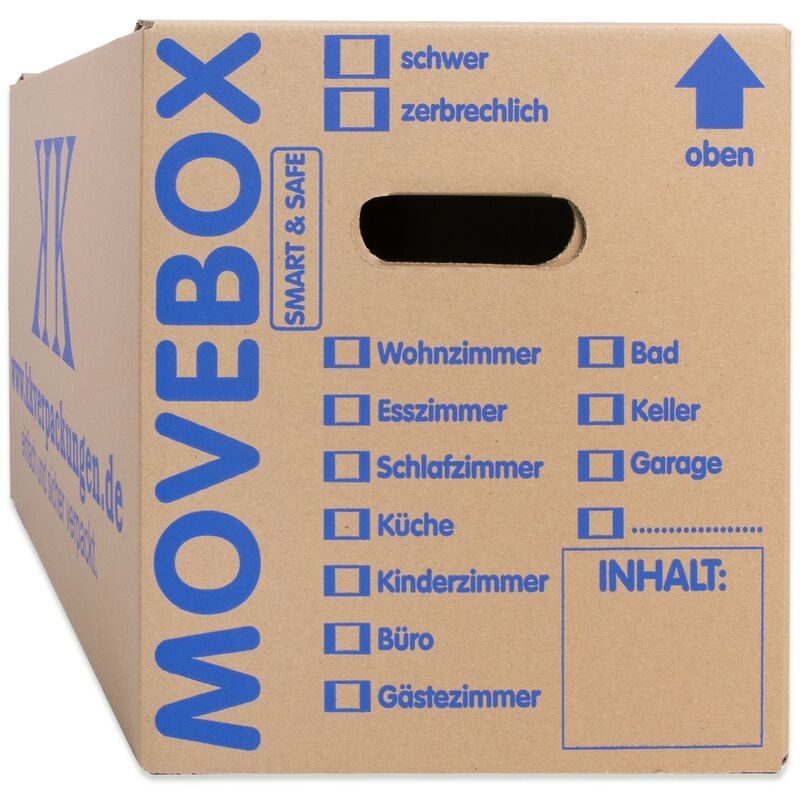 5 Umzugskartons Movebox Smart & Safe 2-wellig 25 kg belastbar Beschriftungsfeld Griffverstärkung