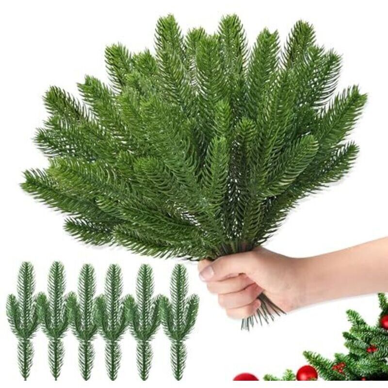 50 künstliche Tannenzweige (26 x 10 cm), künstliche Tannenzweige, künstliche Kiefernzweige, künstliche Pflanzen, Kiefernnadeln, Tannennadeln für