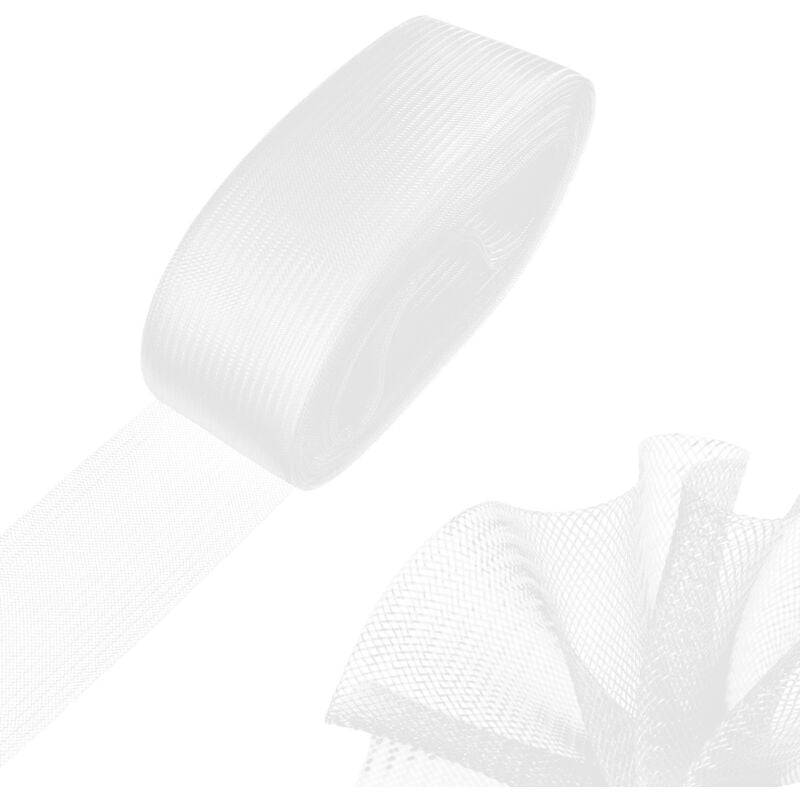 50 mm, 45,7 m, flach, steif, schlicht, hart, Krinoline, Rosshaar-Netzgeflecht für Hochzeitskleid/Hut, Nähzubehör, Weiß